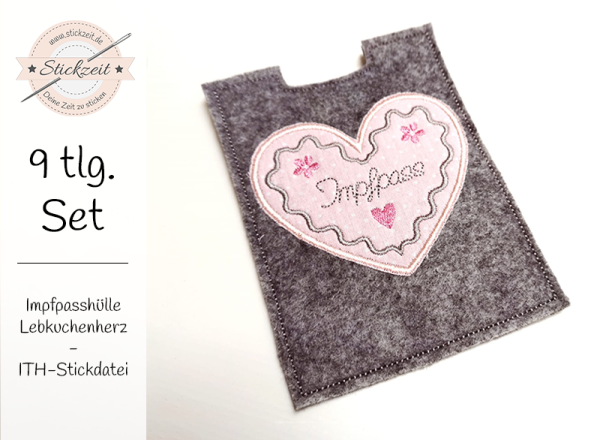 Impfpasshülle Lebkuchenherz - ITH-Stickdatei